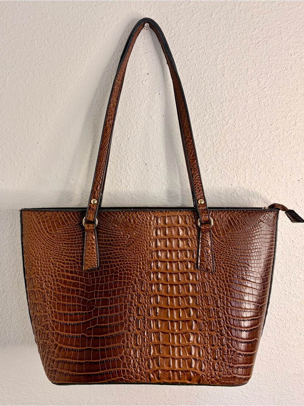 NWOT Croc-Embossed Tan Tote Bag with Dual Straps